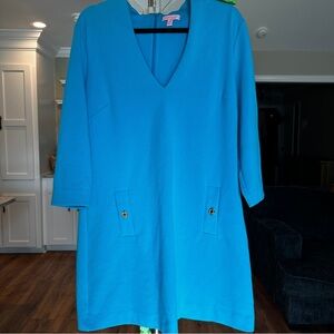 Lilly Pulitzer Layton Shift Short Sleeve Turquoise V-Neck Dress